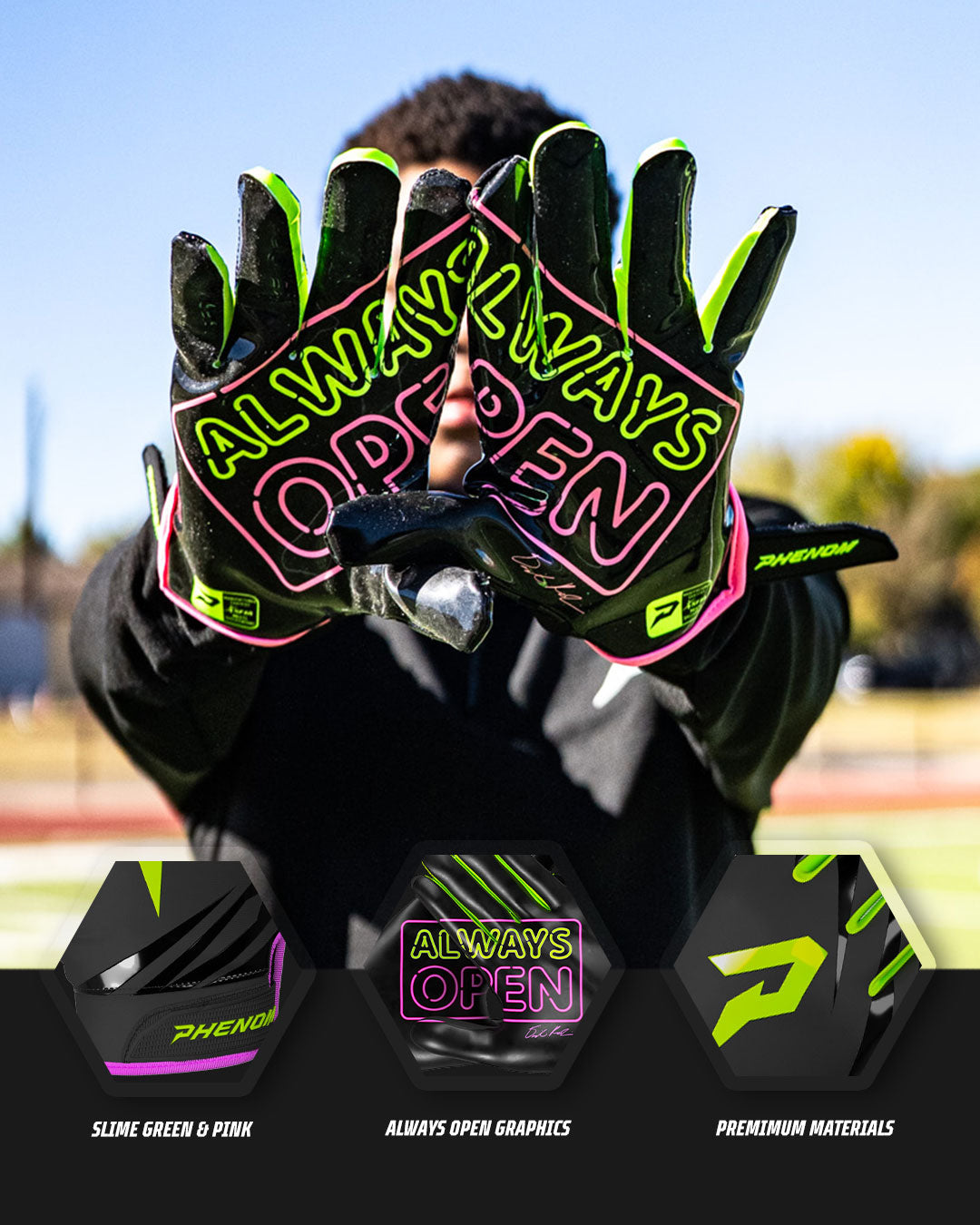 Always Open Football Gloves - VPS5 by Phenom Elite Phenom Elite Brand