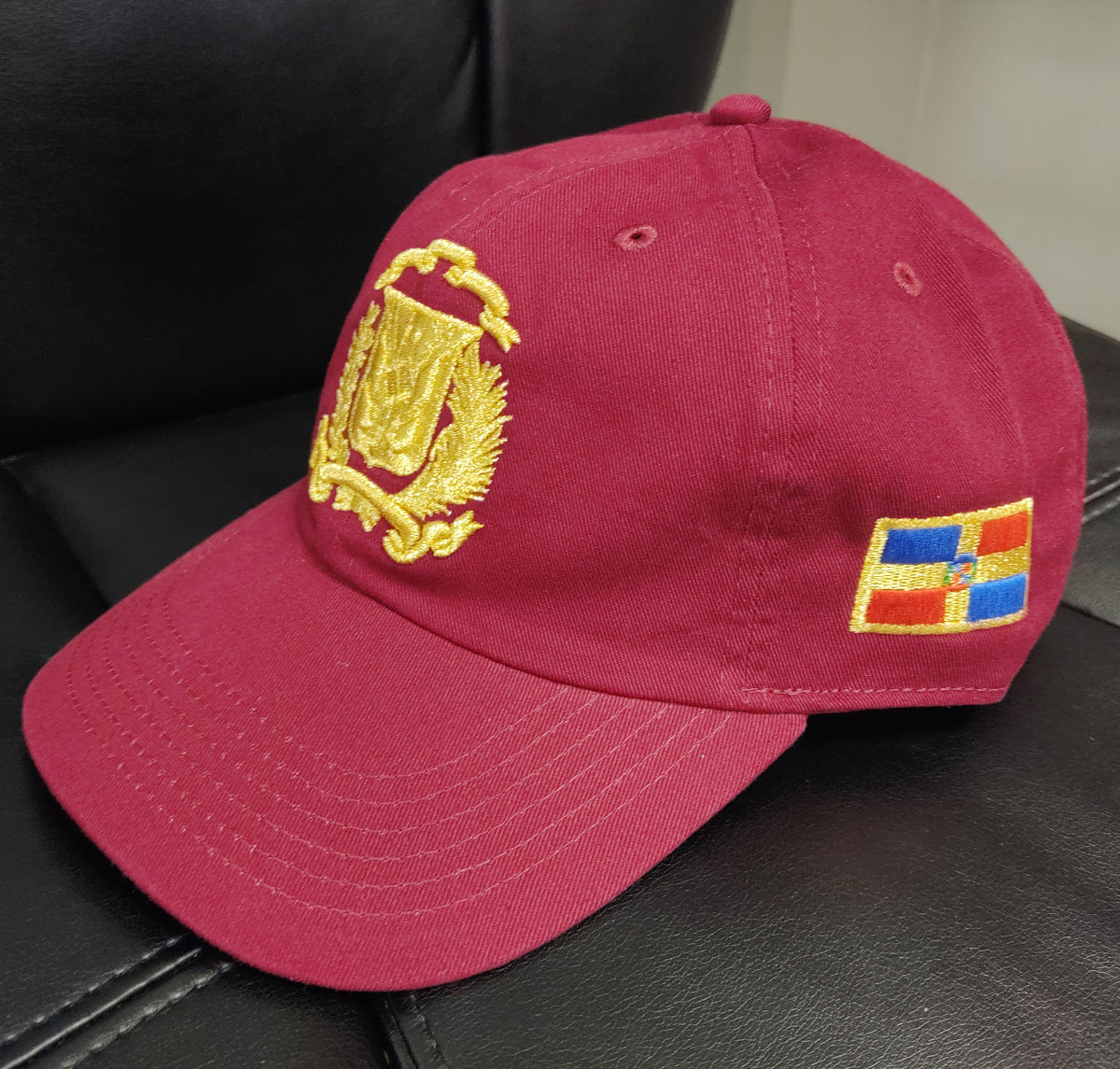 Escudo Republica Dominicana - Dominican Maroon / Metallic Gold Shield Dad Hat Peligro Sports