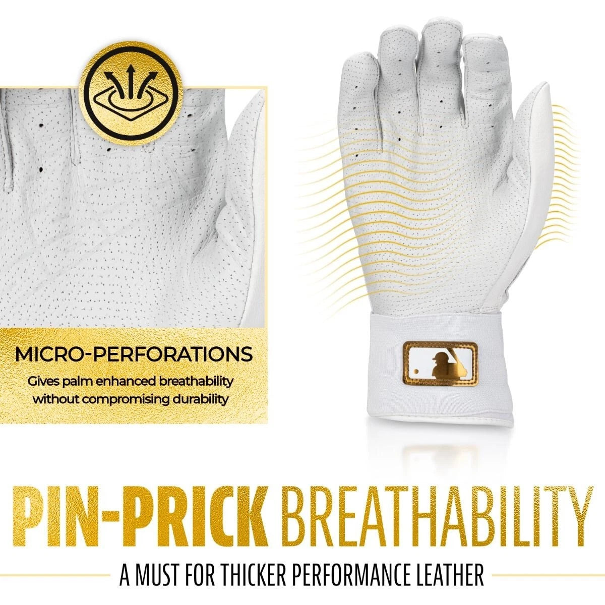 Franklin Infinite Powerstrap Adult Batting Gloves MLB White/Gold - MCI SPORTS