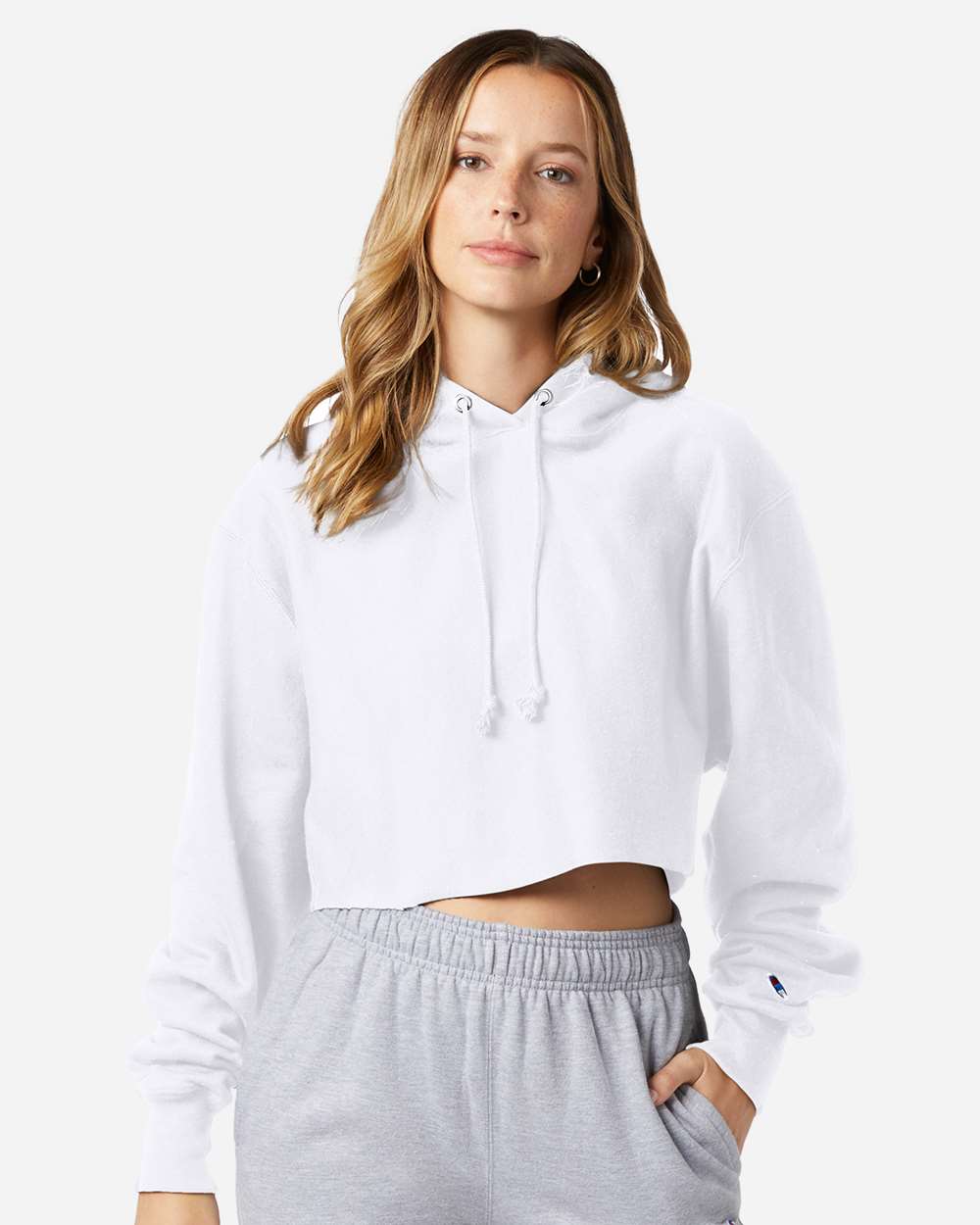 Champion Women's Reverse Weave Cropped Cut-Off Sweatshirt White - MCI SPORTS