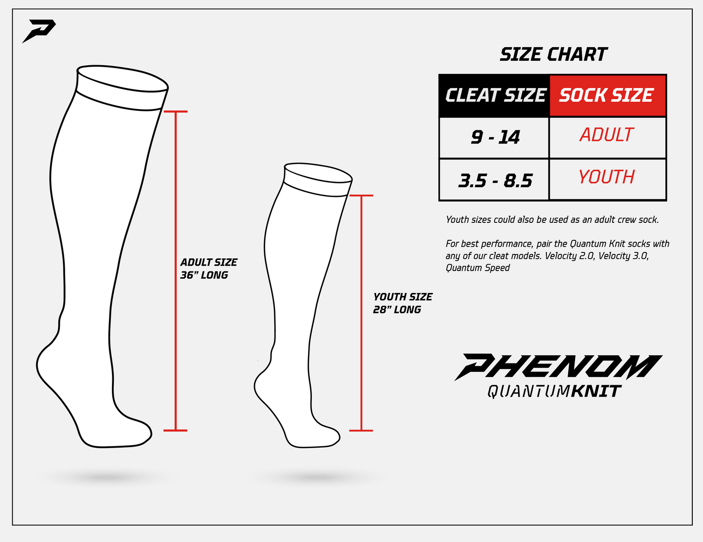 Phenom Elite 'Quantum Knit' Extra Long Padded Scrunch Socks - Team Colors Phenom Elite Brand