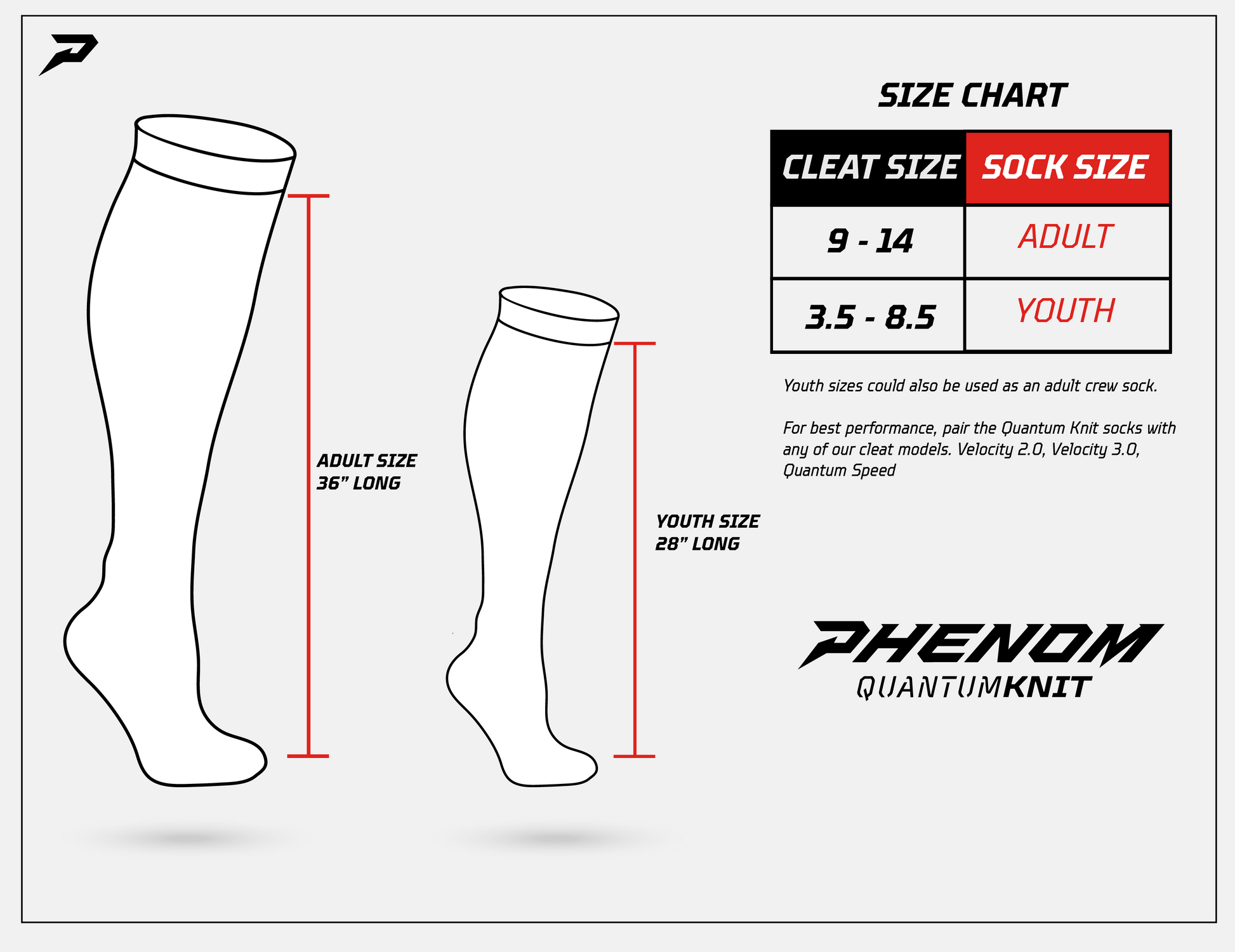 Phenom Elite 'Quantum Knit' Extra Long Padded Scrunch Socks - Team Colors Phenom Elite Brand