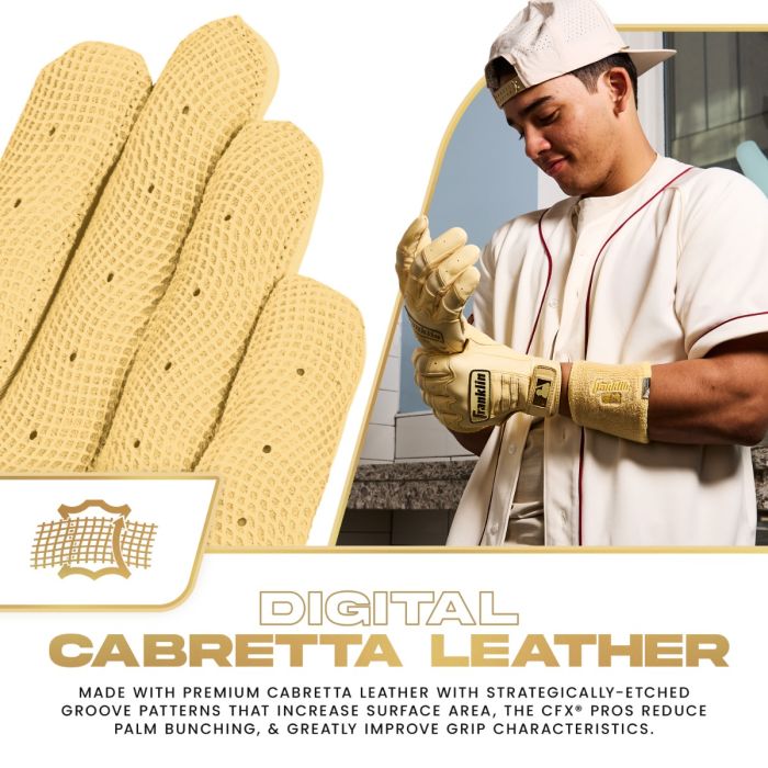 Franklin CFX Pro Chrome Batting Gloves | Gold Edition | MLB Pro-Level Fit Grip | 20793F Peligro Sports