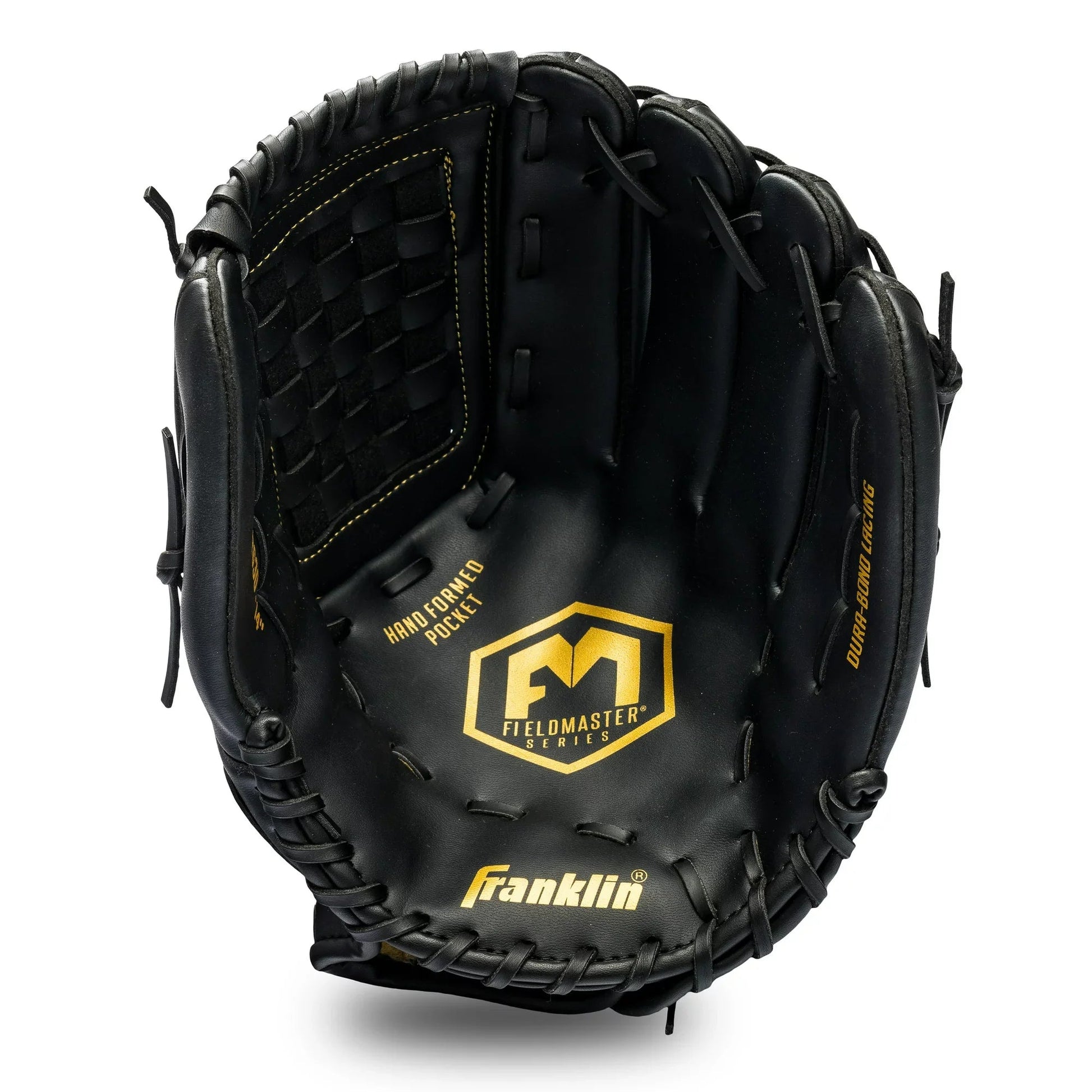 Franklin Sports Baseball and Softball Glove - Field Master - Baseball and Softball Mitt - Adult and Youth Glove - Right Hand Throw - 14" - Black/Gold Peligro Sports