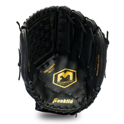 Franklin Sports Baseball and Softball Glove - Field Master - Baseball and Softball Mitt - Adult and Youth Glove - Right Hand Throw - 14" - Black/Gold Peligro Sports