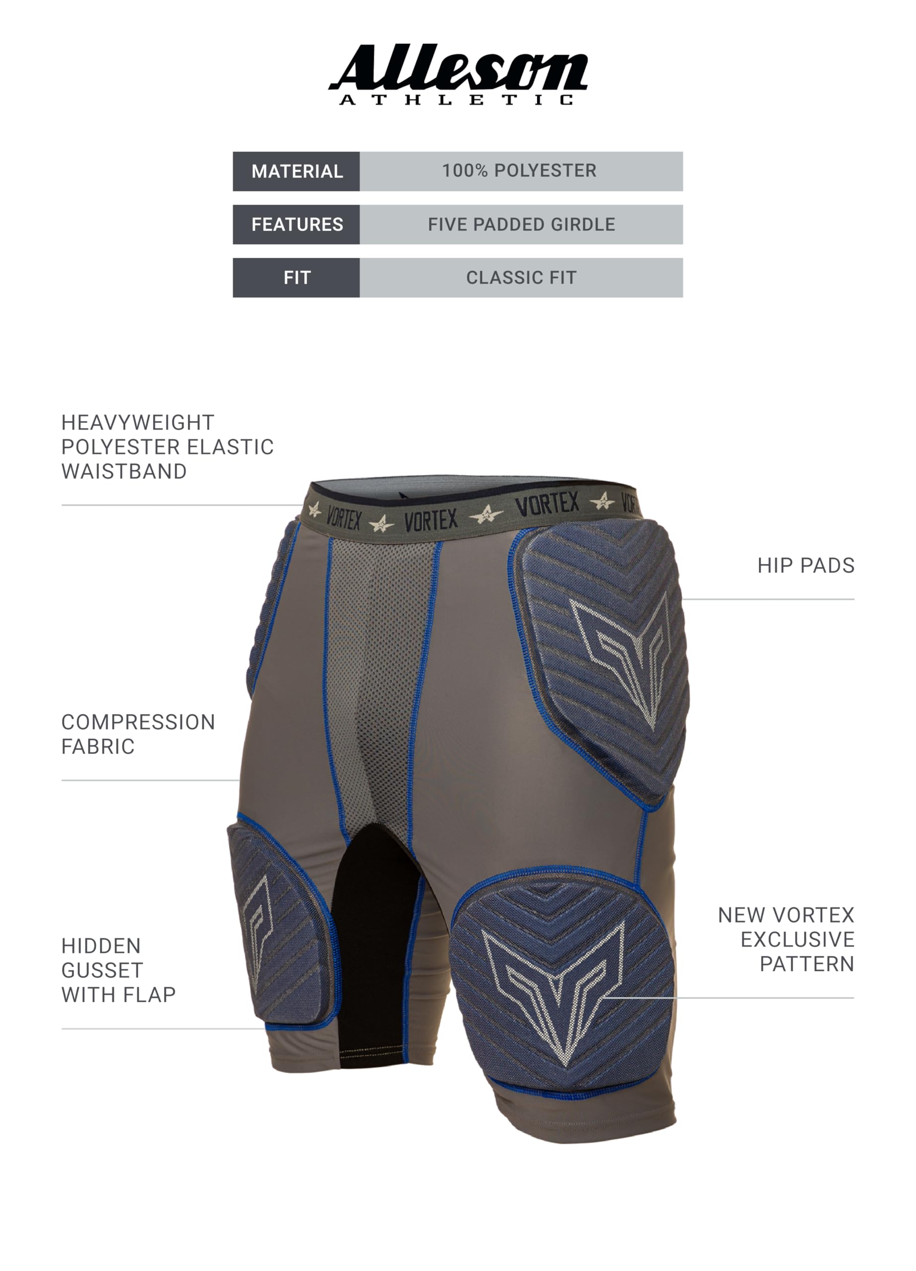 Alleson Athletic Alleson Athletic Adult Vortex Integrated 5 Padded Football Girdle(Style 5SIPG2) - MCI SPORTS