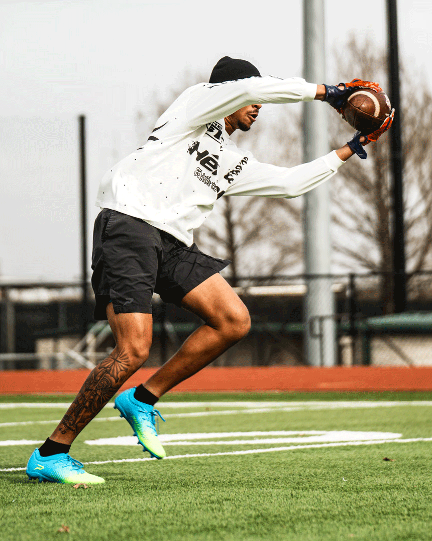 Quantum Energy Flag Football Cleats - Columbia Blue & Slime Phenom Elite Brand