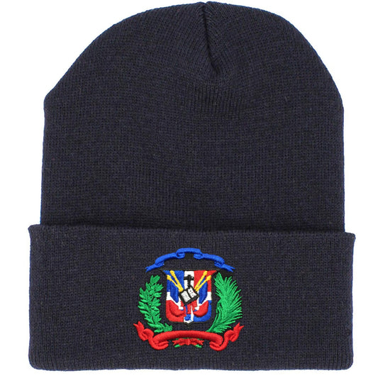 Dominican Shield Skully Black Beanie Hat Peligro Sports