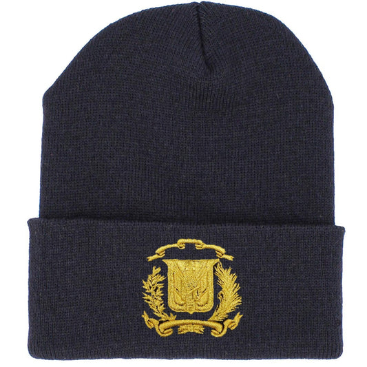 Dominican Shield Skully Black Beanie Hat Peligro Sports