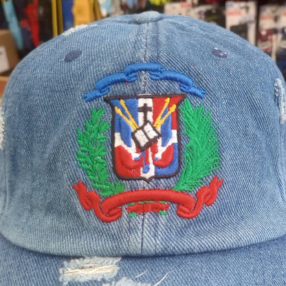 Dominican Republic Embroidered Vintage Dad Hat – Distressed Adjustable Cotton Baseball Cap with Dominican Shield Flag Peligro Sports