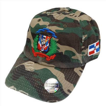 Dominican Republic Embroidered Vintage Dad Hat – Distressed Adjustable Cotton Baseball Cap with Dominican Shield Flag Peligro Sports