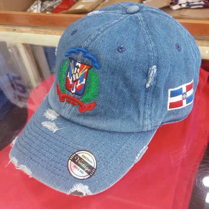 Dominican Republic Embroidered Vintage Dad Hat – Distressed Adjustable Cotton Baseball Cap with Dominican Shield Flag Peligro Sports