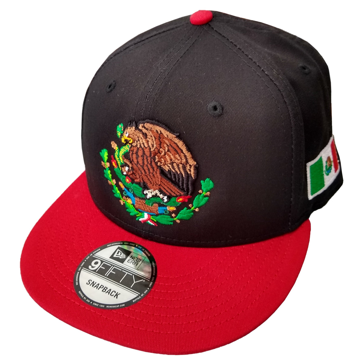 Embroidered Shield and flag SnapBack Mexico Black - Red Hat Peligro Sports