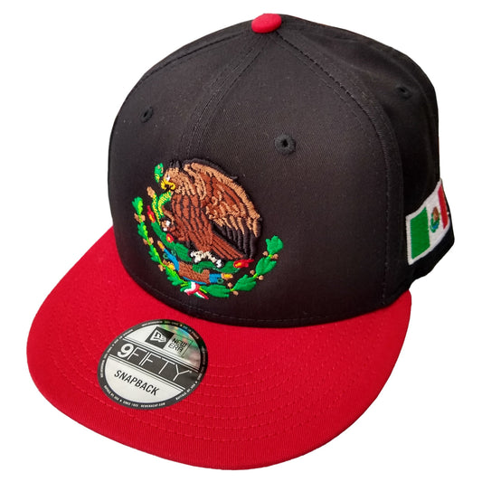 Embroidered Shield and flag SnapBack Mexico Black - Red Hat Peligro Sports