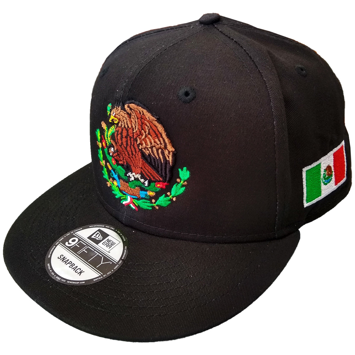 Embroidered Shield and flag SnapBack Mexico Black Hat Peligro Sports