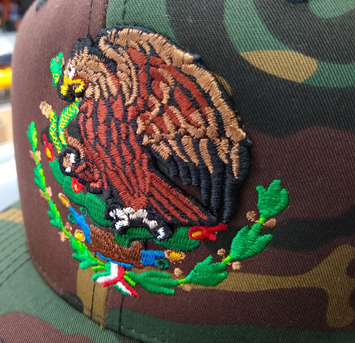 Embroidered Shield and flag SnapBack Mexico Camouflage hat Peligro Sports