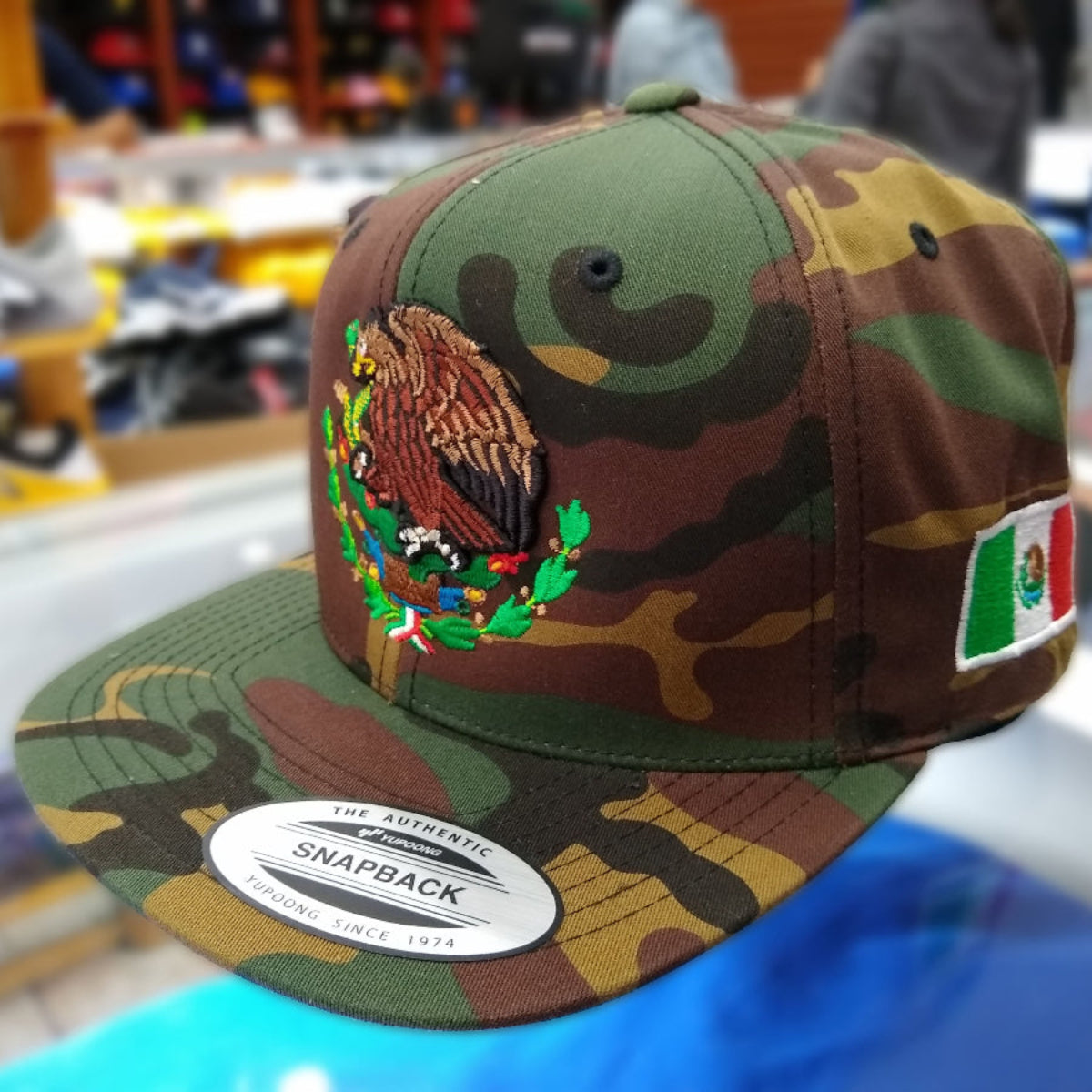 Embroidered Shield and flag SnapBack Mexico Camouflage hat Peligro Sports
