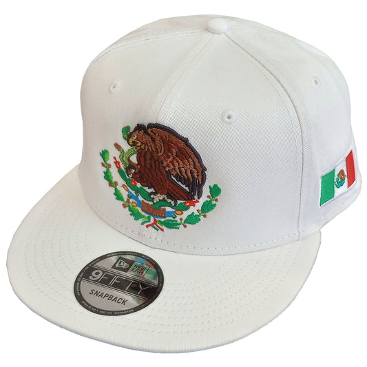 Embroidered Shield and flag SnapBack Mexico New Era White Hat Peligro Sports