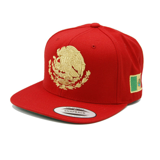 Embroidered Shield and flag SnapBack Mexico Red - Gold Hat Peligro Sports