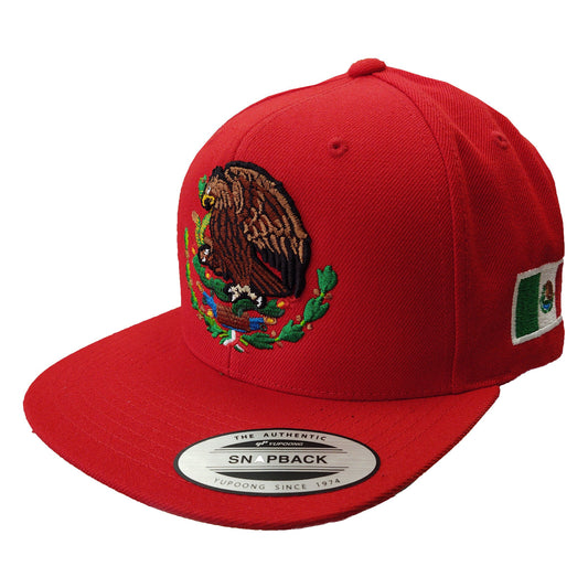 Embroidered Shield and flag SnapBack Mexico Red Hat Peligro Sports