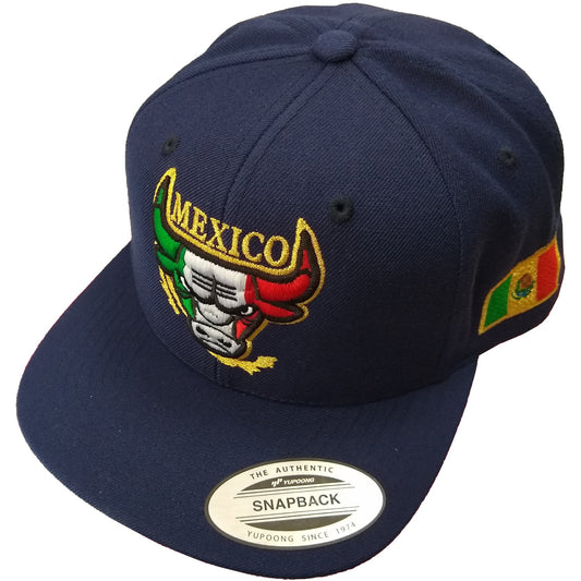 Embroidered SnapBack Mexican Bull logo Navy Hat Peligro Sports