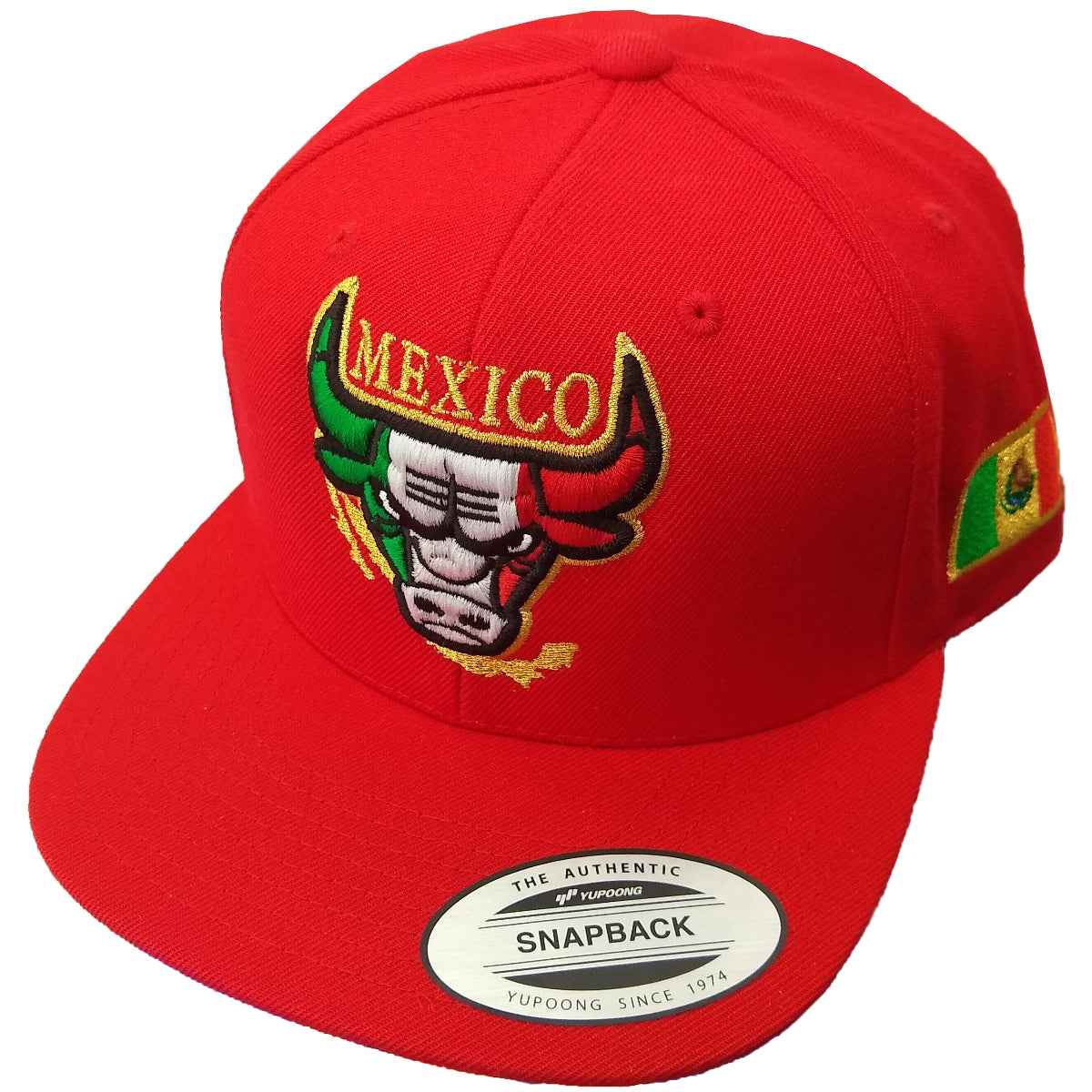 Embroidered SnapBack Mexican Bull logo Red Hat Peligro Sports