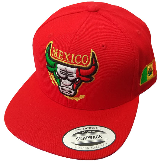 Embroidered SnapBack Mexican Bull logo Red Hat Peligro Sports