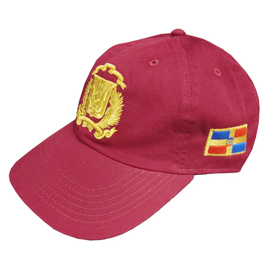 Escudo Republica Dominicana - Dominican Maroon / Metallic Gold Shield  Dad Hat Peligro Sports
