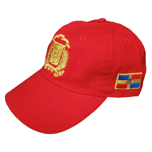 Escudo Republica Dominicana - Dominican Red / Metallic Gold Shield Dad Hat Peligro Sports