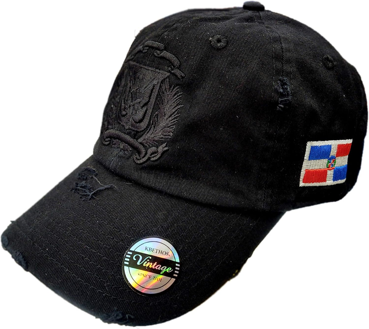 Escudo Republica Dominicana - Dominican Shield Black Full Color Dad Hat - Black / Black Peligro Sports