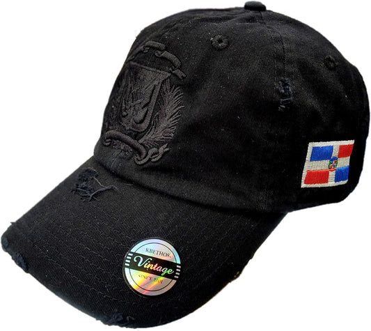 Escudo Republica Dominicana - Dominican Shield Black Full Color Dad Hat - Black / Black Peligro Sports