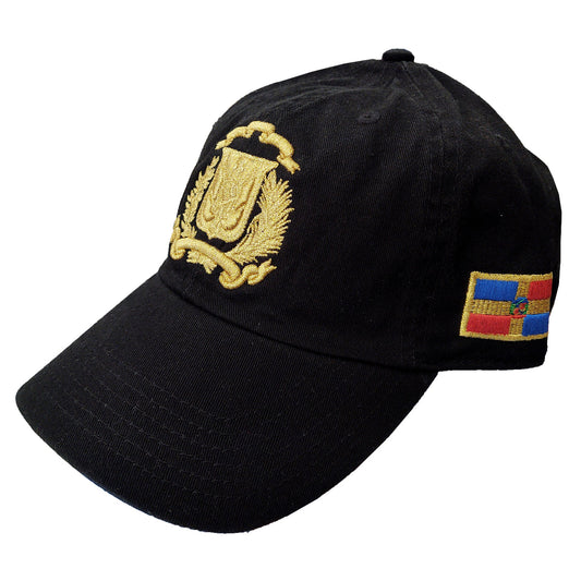 Escudo Republica Dominicana - Dominican Shield Black / Metallic Gold Color Dad Hat Peligro Sports