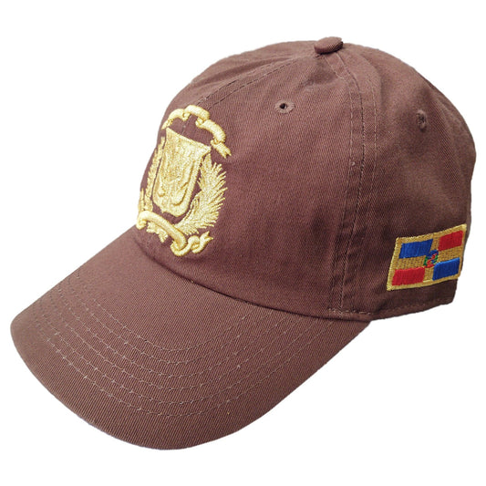 Escudo Republica Dominicana - Dominican Shield Brown / Metallic Gold Color Dad Hat Peligro Sports