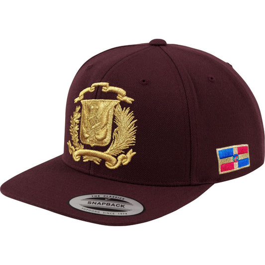 Escudo Republica Dominicana - Dominican Snapback Maroon - Metallic Gold Hat Peligro Sports