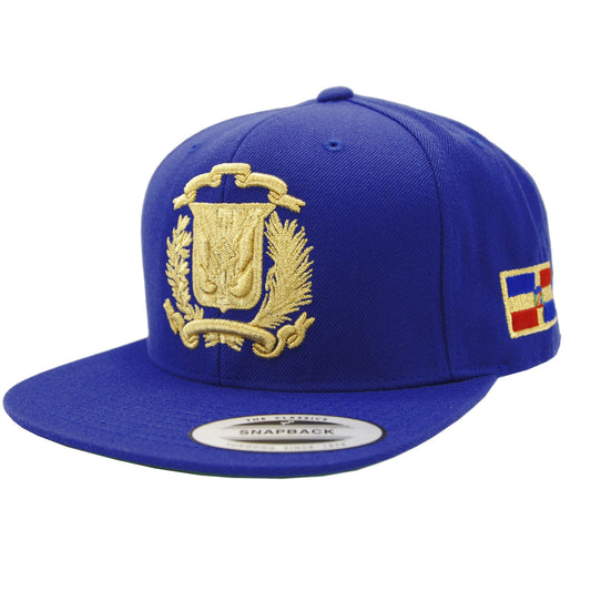 Escudo Republica Dominicana - Dominican Snapback Royal - Metallic Gold Hat Peligro Sports