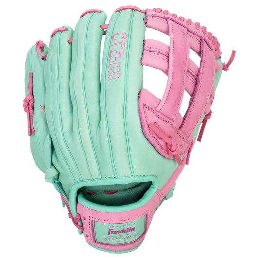 Franklin Sports CTZ5000 12.5" Baseball Glove Mint & Rose – Premium Cowhide Leather Fielding Mitt Peligro Sports