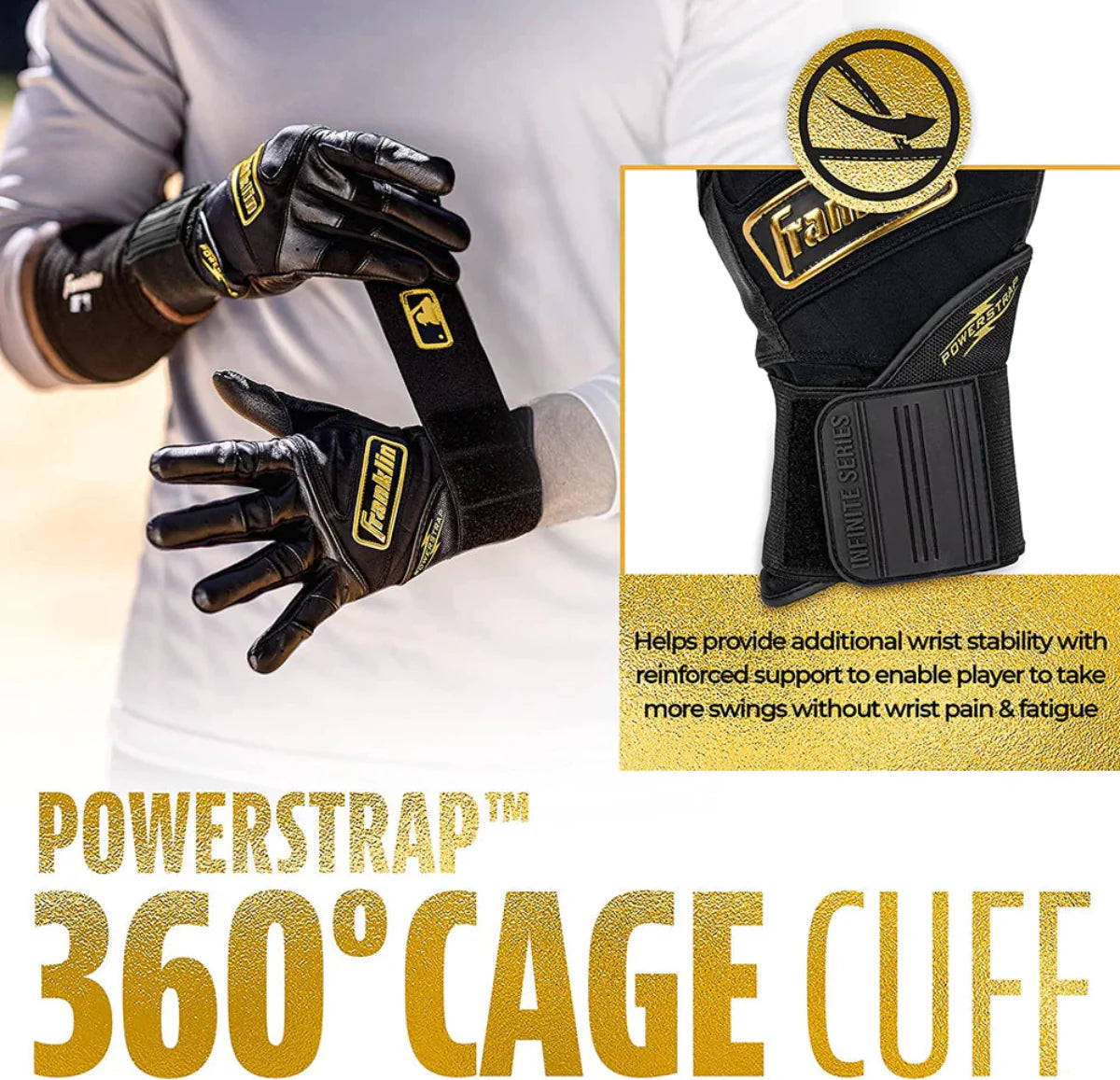 Franklin Infinite Powerstrap Series Adult Batting Gloves - Long Cuff Peligro Sports