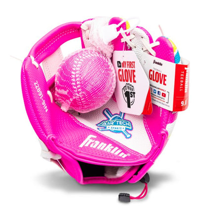 Franklin Sports Air Tech T-Ball Fielding Glove and Mitts with Ball - White /Pink Peligro Sports