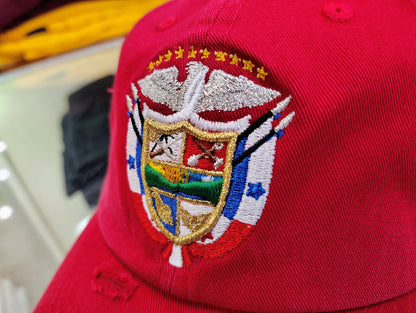 Vintage Panama Hats with Embroidered Panama Shield and Flag Peligro Sports