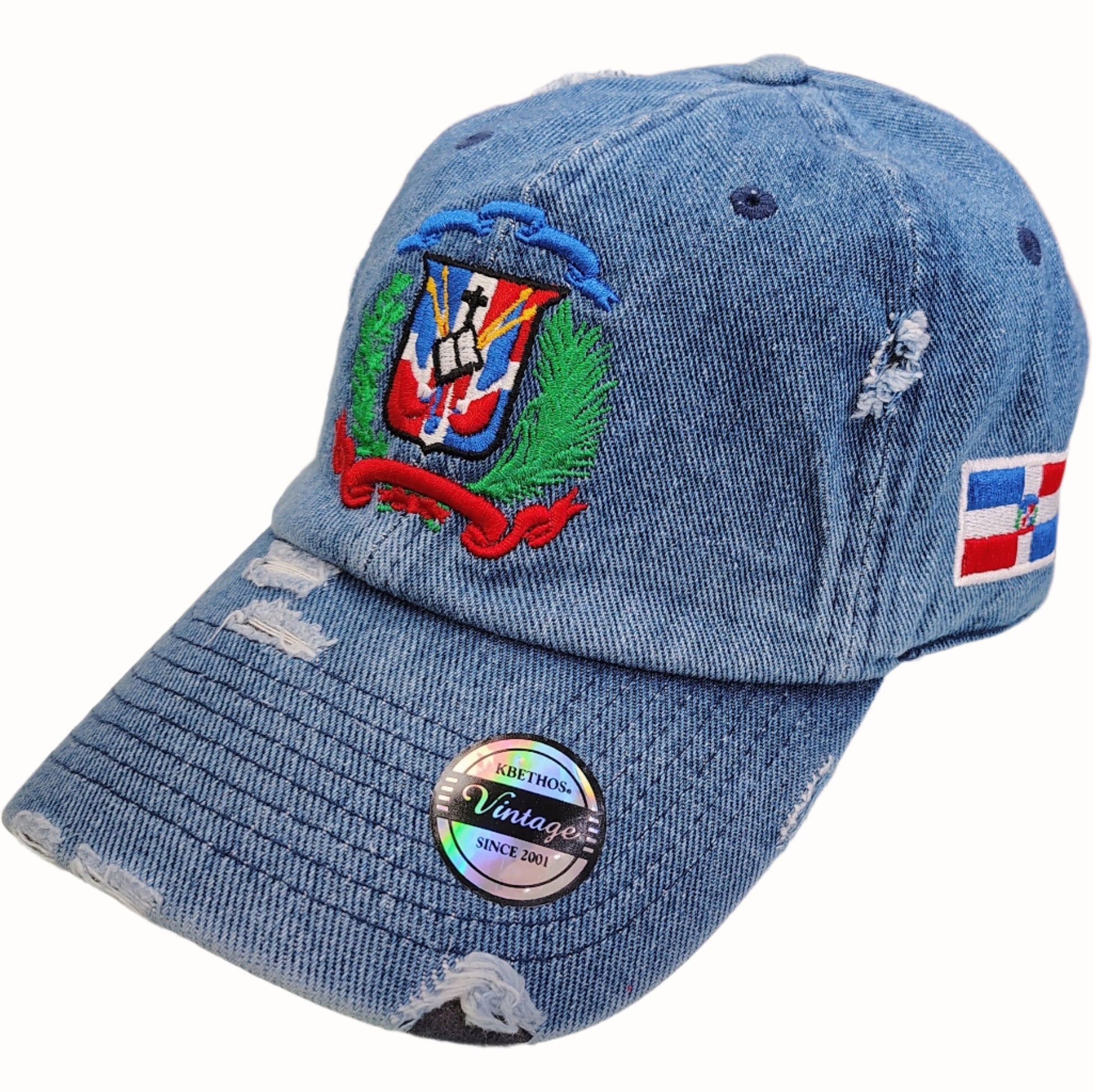 Dominican Republic Embroidered Vintage Dad Hat – Distressed Adjustable Cotton Baseball Cap with Dominican Shield Flag Peligro Sports