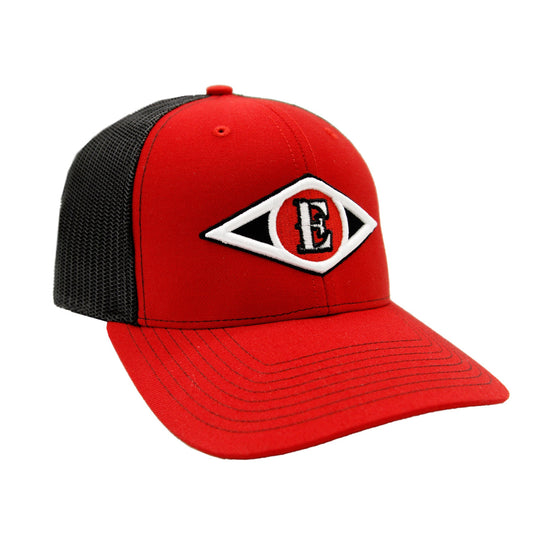 Leones del Escogido - Embroidered, Mesh Trucker Red / Black Caps Peligro Sports