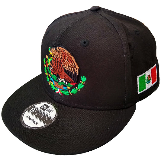 New Era Snapback Black Mexico Shield and Flag Hat Peligro Sports
