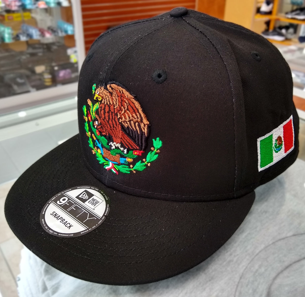 New Era Snapback Black Mexico Shield and Flag Hat Peligro Sports