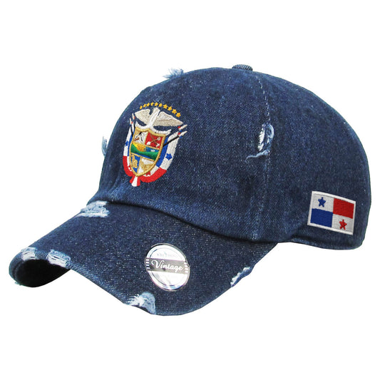 Vintage Panama Hats with Embroidered Panama Shield and Flag Peligro Sports