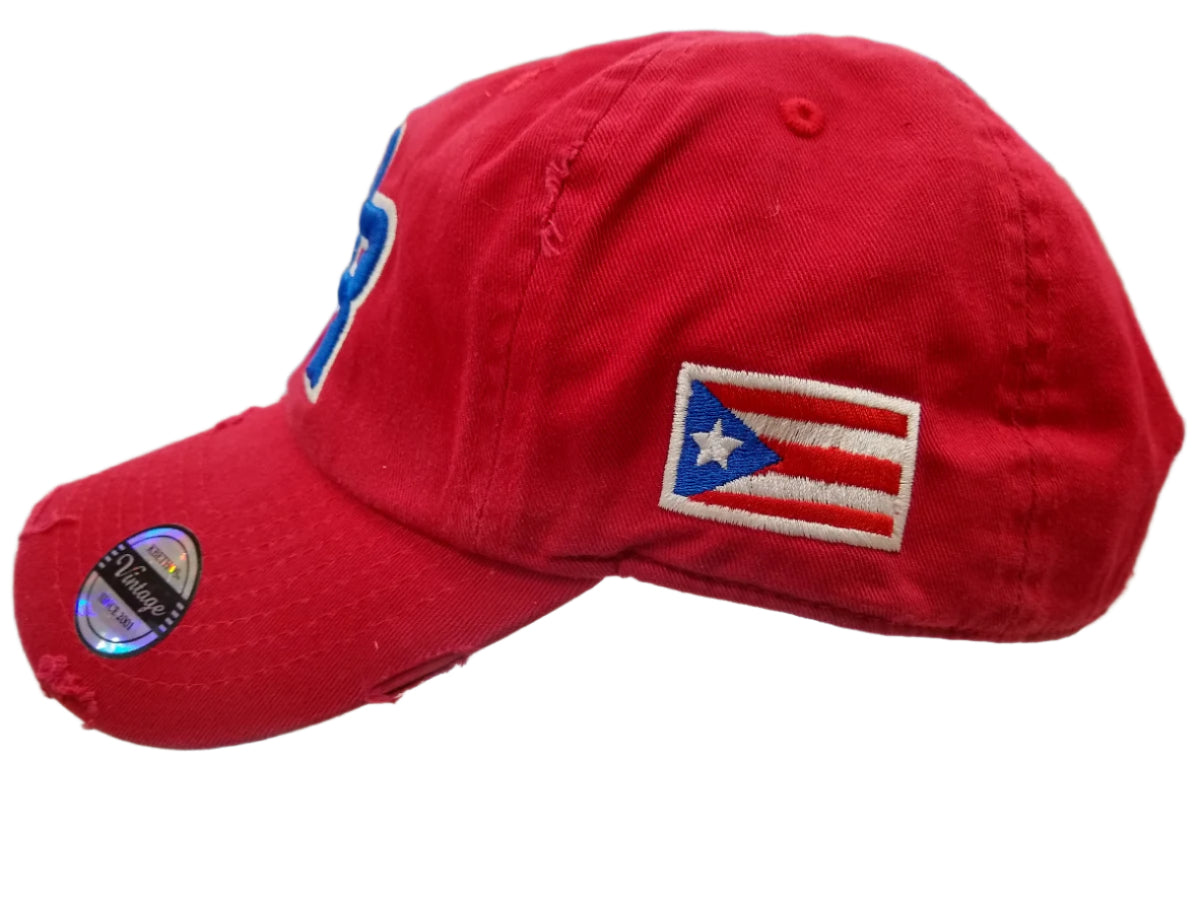Puerto Rico Vintage Red / Royal Blue Logo Hats Peligro Sports