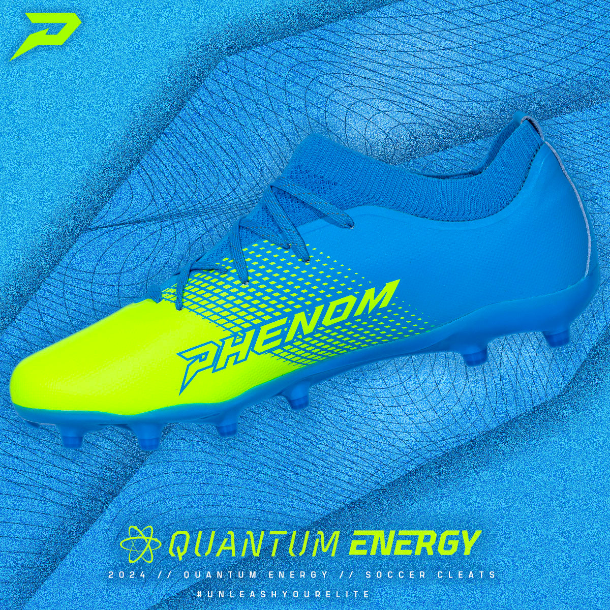 Quantum Energy Flag Football Cleats - Columbia Blue & Slime Phenom Elite Brand