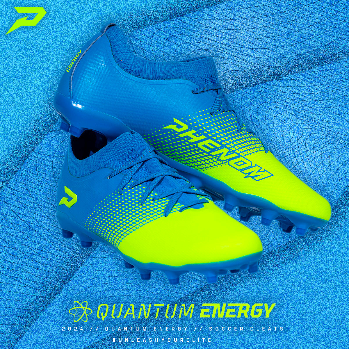 Quantum Energy Flag Football Cleats - Columbia Blue & Slime Phenom Elite Brand