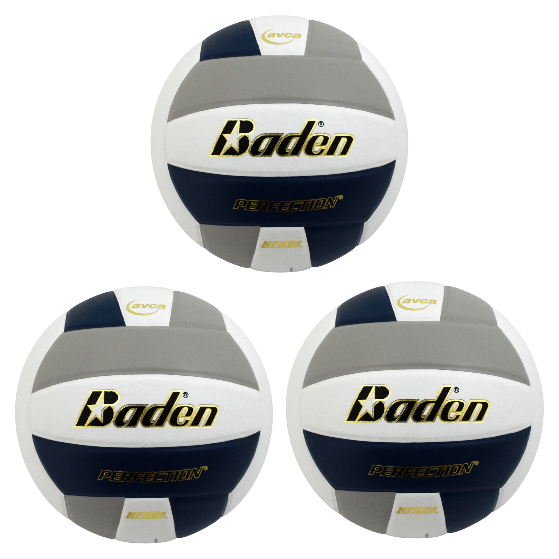 Baden Perfection Volleyball NFHS Navy, Gray, White (3 Pack Bundle) Baden