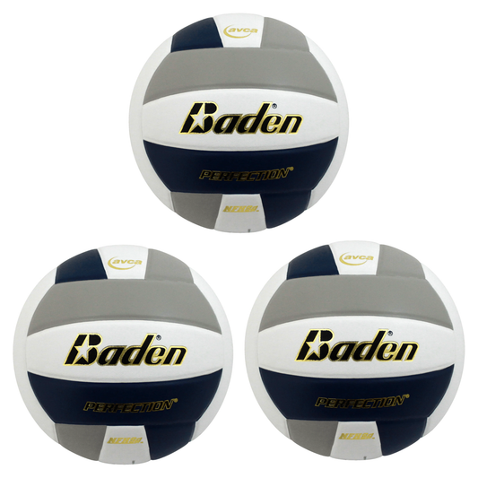 Baden Perfection Volleyball NFHS Navy, Gray, White (3 Pack Bundle) Baden