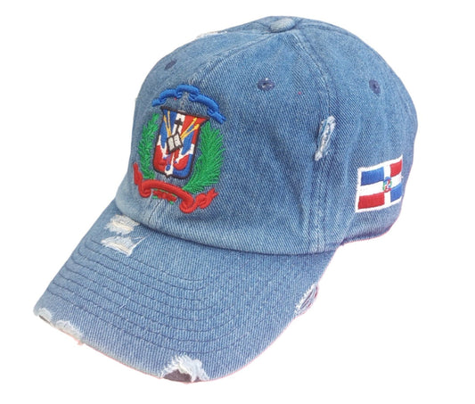 Dominican Republic Embroidered Vintage Dad Hat – Distressed Adjustable Cotton Baseball Cap with Dominican Shield Flag Peligro Sports